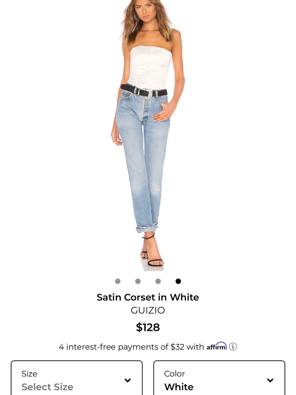 Danielle Guizio White Satin Strapless Corset Top
